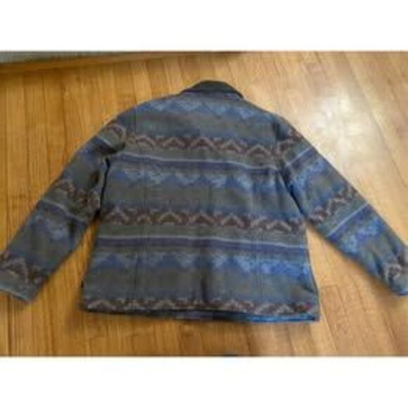Vtg Woolrich Barn Coat Aztec Navajo Pattern Wool Jacket Womens XL Leather Collar - Picture 3 of 7
